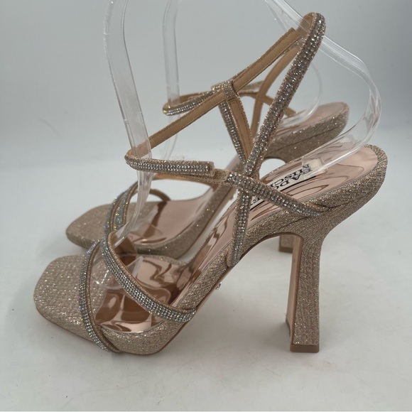 NIB! Badgley Mischka Women’s Urbana Pale Gold Glitter Stiletto Heel Sandals-8.5 - Picture 12 of 14